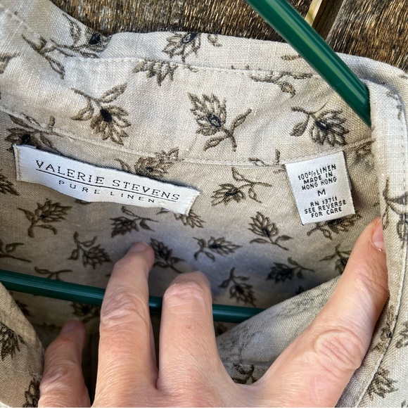 Valerie Stevens Pure Linen Floral Sleeveless Partial Button Dress Beige Sz M - Picture 3 of 15